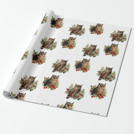 Vintage kerst uil cadeaupapier