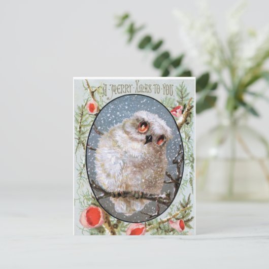 Vintage kerst uil feestdagenkaart (Staand voorkant)