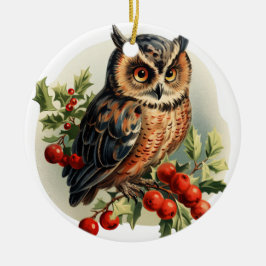Vintage kerst uil keramisch ornament