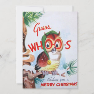 Vintage kerst uil raad eens wie? feestdagenkaart