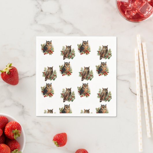 Vintage kerst uil servet (Insitu)