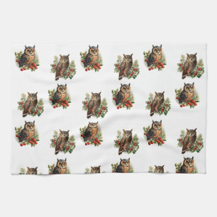 Vintage kerst uil theedoek