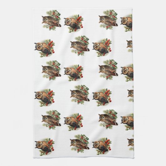 Vintage kerst uil theedoek (Verticaal)