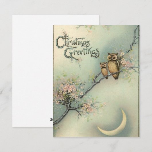 Vintage kerst uilen feestdagenkaart (Voorkant / Achterkant)