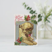 Vintage Kerst Vakantie Holly hond briefkaart (Staand voorkant)