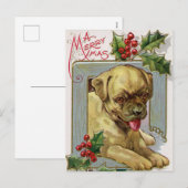 Vintage Kerst Vakantie Holly hond briefkaart (Voorkant / Achterkant)