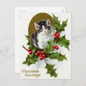 Vintage Kerst Vakantie kat hulst briefkaart (Voorkant / Achterkant)