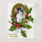 Vintage Kerst Vakantie kat hulst briefkaart (Voorkant)
