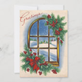 Vintage Kerst Venster Uitzicht Feestdagenkaart (Voorkant)