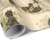 Vintage Kerst Victoriaans schattige teckel honden Cadeaupapier (Rol Hoek)