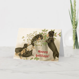 Vintage Kerst Victoriaans schattige teckel honden Feestdagen Kaart