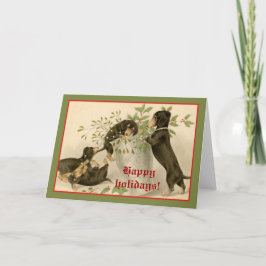 Vintage Kerst Victoriaans schattige teckel honden Feestdagen Kaart
