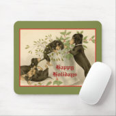 Vintage Kerst Victoriaans schattige teckel honden Muismat (Met muis)
