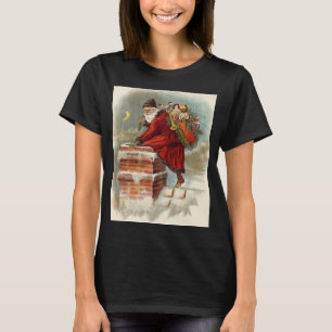 Vintage kerst Victoriaans Sint Nicolaas op het dak T-shirt