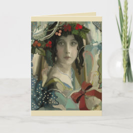 Vintage kerst Victoriaans vrouw personaliseren Feestdagen Kaart