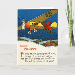 Vintage kerst vliegtuig feestdagen kaart
