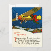 Vintage kerst vliegtuig feestdagenkaart (Voorkant / Achterkant)