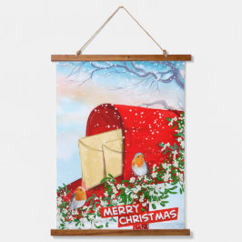 Vintage Kerst Vogels Rode Post Box Snowy Winter Hangend Wandkleed