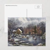 Vintage kerst, vroege winterschaatsers op een vijv feestdagenkaart (Voorkant / Achterkant)