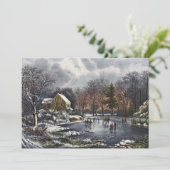 Vintage kerst, vroege winterschaatsers op een vijv kaart (Staand voorkant)