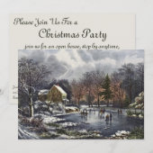 Vintage kerst, vroege winterschaatsers op een vijv kaart (Voorkant / Achterkant)