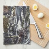 Vintage kerst, vroege winterschaatsers op een vijv theedoek (Quarter Fold)