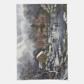 Vintage kerst, vroege winterschaatsers op een vijv theedoek (Verticaal)