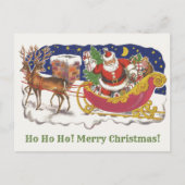Vintage kerst, vrolijke kerstman met slee briefkaart (Voorkant)