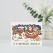Vintage kerst, vrolijke kerstman met slee briefkaart (Staand voorkant)