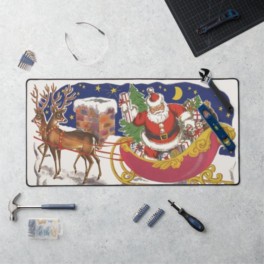 Vintage kerst, vrolijke kerstman met slee bureaumat (Werkstation)