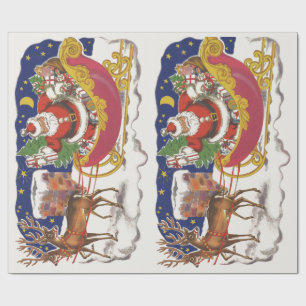 Vintage kerst, vrolijke kerstman met slee cadeaupapier