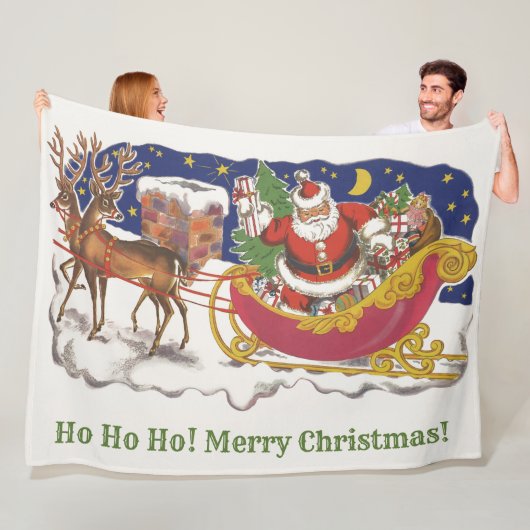 Vintage kerst, vrolijke kerstman met slee fleece deken (In situ)