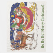 Vintage kerst, vrolijke kerstman met slee fleece deken (Voorkant)