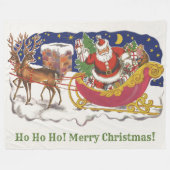 Vintage kerst, vrolijke kerstman met slee fleece deken (Voorkant (Horizontaal))