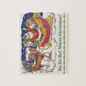 Vintage kerst, vrolijke kerstman met slee legpuzzel (Verticaal)
