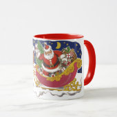 Vintage kerst, vrolijke kerstman met slee mok (Voorkant rechts)