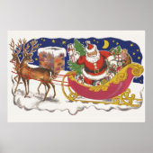 Vintage kerst, vrolijke kerstman met slee poster (Voorkant)