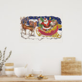 Vintage kerst, vrolijke kerstman met slee poster (Keuken)