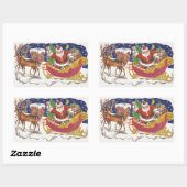 Vintage kerst, vrolijke kerstman met slee rechthoekige sticker (Vel)