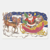 Vintage kerst, vrolijke kerstman met slee rechthoekige sticker (Voorkant)