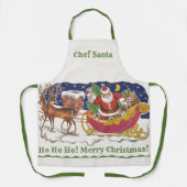 Vintage kerst, vrolijke kerstman met slee schort (Voorkant)