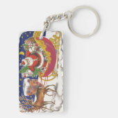 Vintage kerst, vrolijke kerstman met slee sleutelhanger (achterkant)