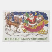 Vintage kerst, vrolijke kerstman met slee theedoek (Horizontaal)