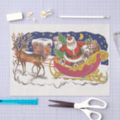 Vintage kerst, vrolijke kerstman met slee tissuepapier (Craft)