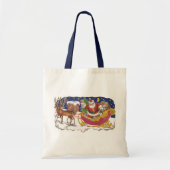 Vintage kerst, vrolijke kerstman met slee tote bag (Voorkant)
