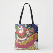 Vintage kerst, vrolijke kerstman met slee tote bag (Voorkant)