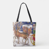 Vintage kerst, vrolijke kerstman met slee tote bag (Achterkant)