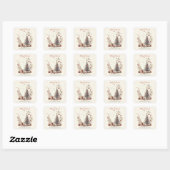 Vintage Kerst Waterverf Afbeelding Vierkante Sticker (Vel)