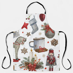 Vintage Kerst: Waterverf Speelgoed Illustraties Schort