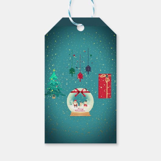 Vintage Kerst wereldbol Cadeaulabel (Voorkant)